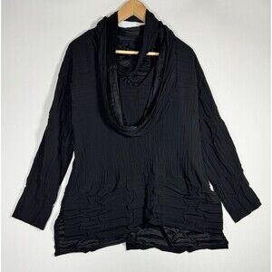 Babette SF Art To Wear Tunic Blouse Small Black Crinkle‎ Scarf Top Minimalist